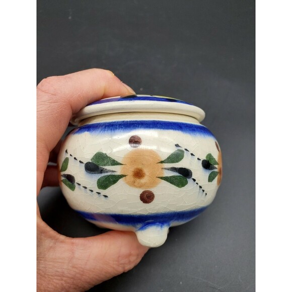 Tonala Mexican Pottery Footed Covered Trinket Dish Colorful Made in Mexico - Picture 8 of 12